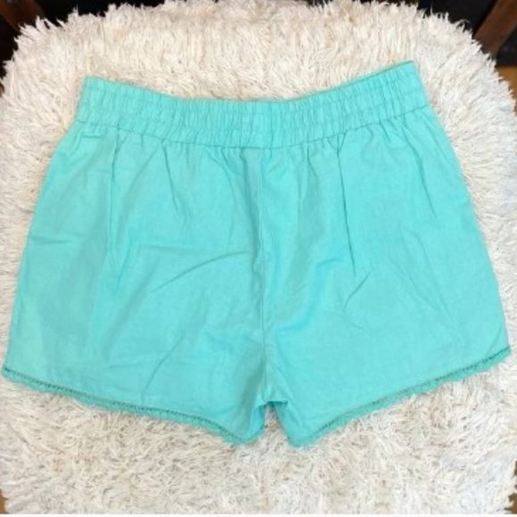 BeBop - Pleated Shorts w/ Pom Fringe + Elastic Back | Seafoam Blue | Large - Picture 3 of 14